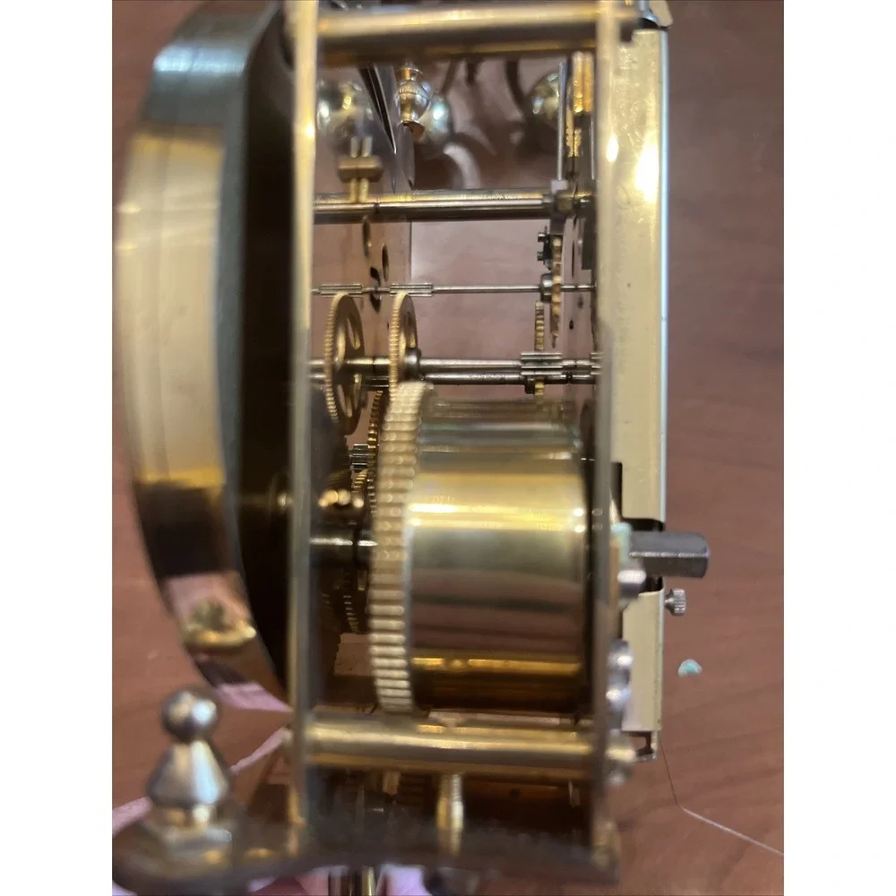 VTG Kieninger & Obershell Gold Torsion Clock w/Glass Dome & Key-Needs repair